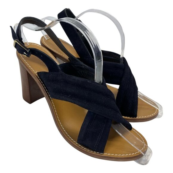 J.Crew Marcie Size 9.5 Suede Leather Criss Cross Strap Slingback Block Heels - Picture 1 of 7